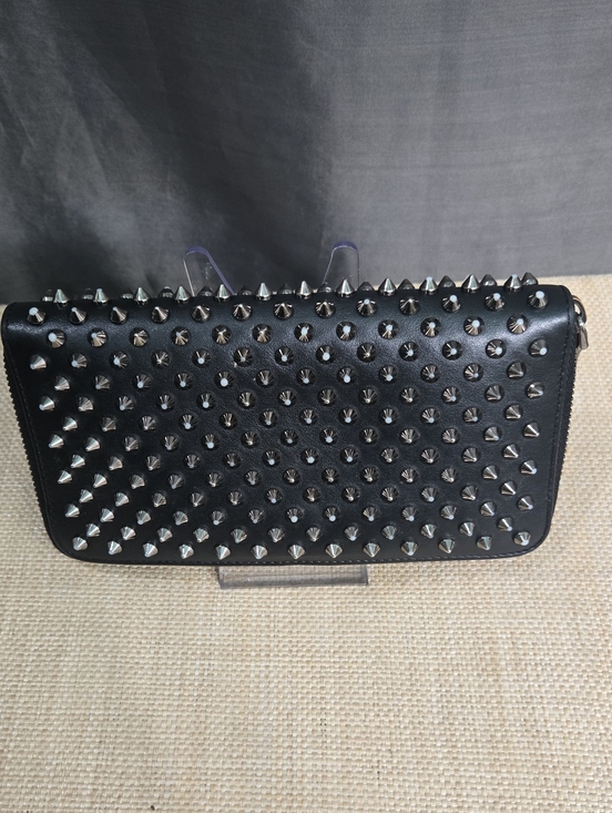 Christian Louboutin Handbags - Christian Louboutin Black Leather Spike Zip Wallet with Red Pull